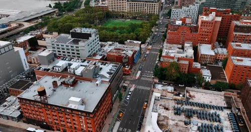 American downtown new york aerial view. USA building touristic city.