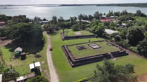 Old historical terrace tombs made from coral limestone. Tongatapu, Tonga. Pacific Islands heritage.
