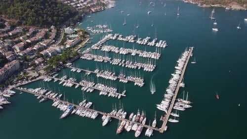 Awesome aerial view of Fethiye Marina in Turkey