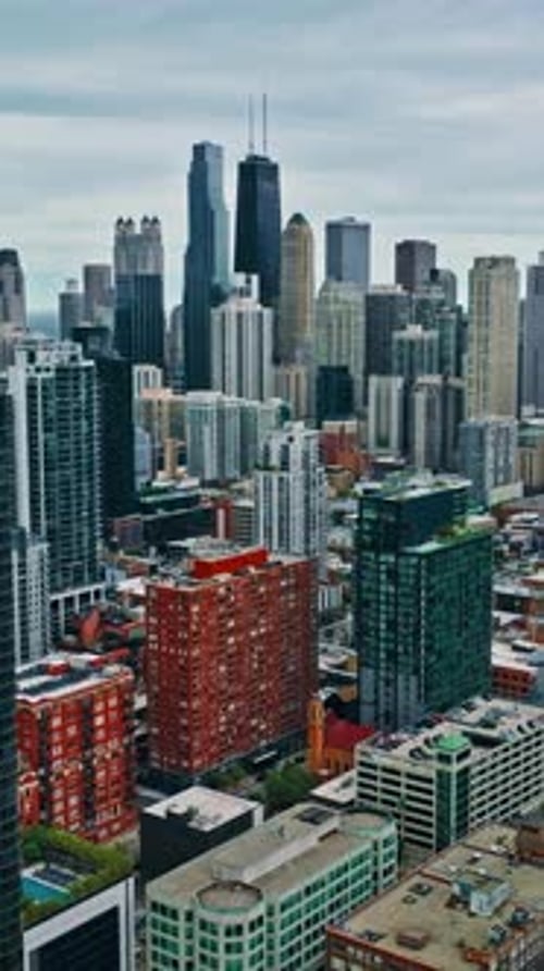 Aerial view of Chicago skyline showcasing city life and architecture