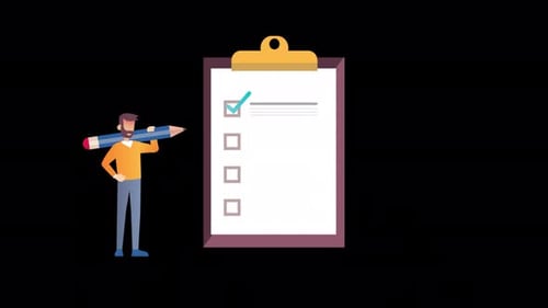 Man Checking Giant Checklist Alpha Channel 4K