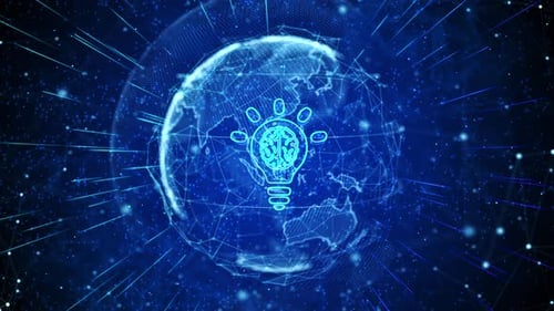 Idee einer Glühbirne Digitale globale Technologie Weltnetzwerkverbindungen Hintergrund