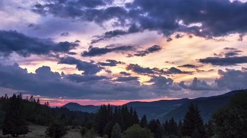 Beautiful Colorful Sunset in the Mountain Landscape