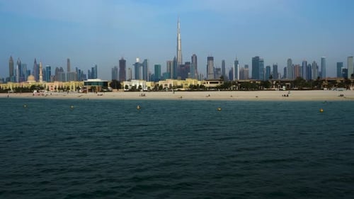 Сity of Dubai and beaches, wide panoramic view - world famous skyline including the Burj Khalifa