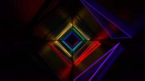 Multicolor Neon Triangles Tunnel Background Vj Loop In 4K