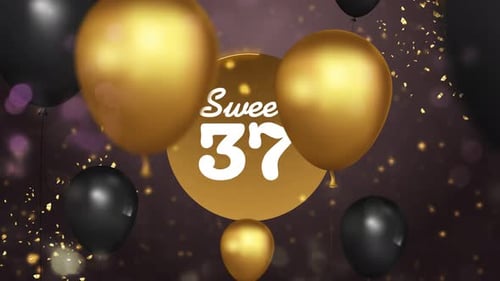 Fondo en bucle de animación de globos de cumpleaños Sweet 37 4K