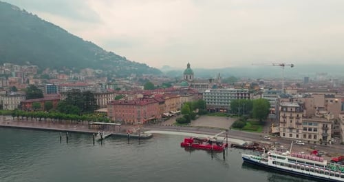 Aerial View of the Landscape of the Lake and the City of Como in Italy