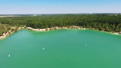 Flight above of peaceful natural sceneries. Beautiful birds view lake landscapes.