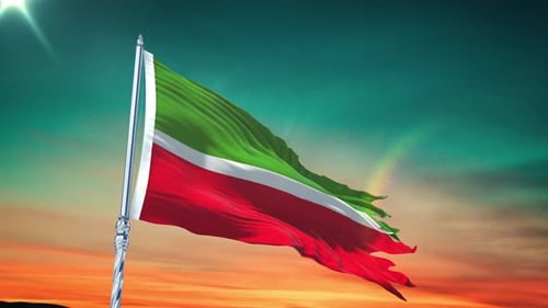 Realistic Waving Flag with Distressed Edges at Sunset