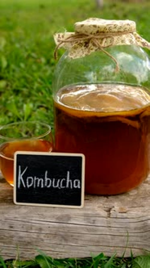 Kombucha dans un bocal à la maison | Selective Focus