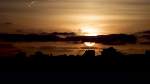 Sunset at city of Cascais with building silhouette,Time lapse