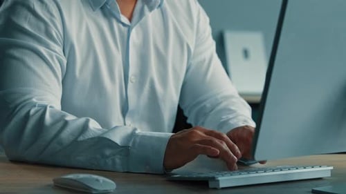 Male Programmer Office Worker Developer Employee Specialist Work on Computer Develop Software Coding
