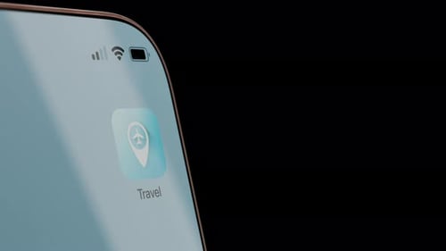 Smartphone Travel App Opening With Floating Travel Items Alpha