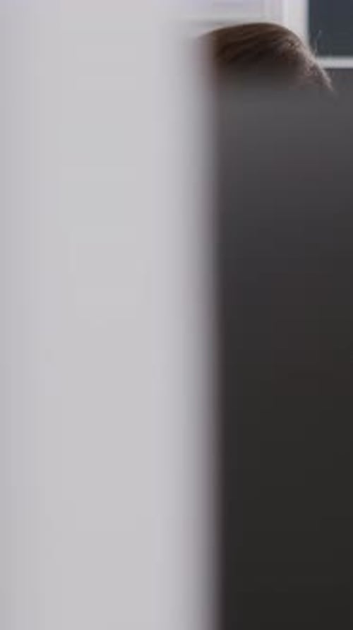 Vertical Video Office Worker Dealing with Migraine and Working on Pc