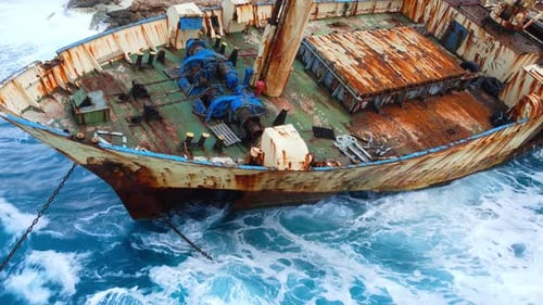 Shipwreck Old Wreck Sunken Ship in the Sea Environmental Disaster Concept