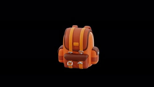 Animated 3D Travel Backpack Rotating Loop on Black Background
