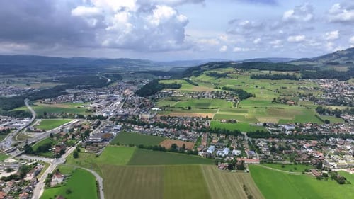 Landscape And Cities Near Lake Thun, Switzerland