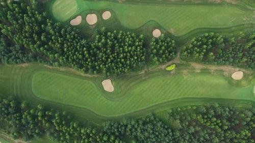 Top View of the Golf Course Located in a Wooded Area