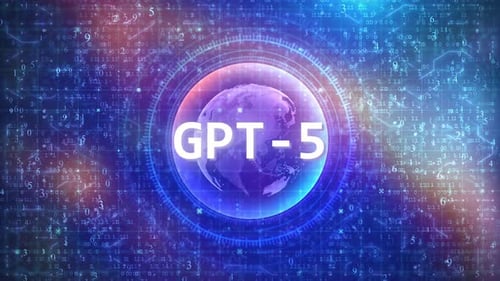 GPT-5 Concept on Futuristic Cyberspace Background with HUD, Numbers, and Globe