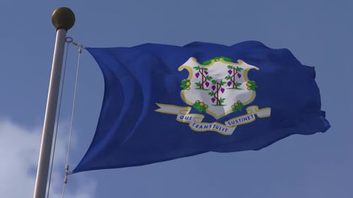 Connecticut State Flag Waving with Realistic Fabric Movement