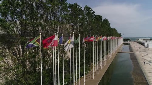 Flags of the World Waving on Tall Poles