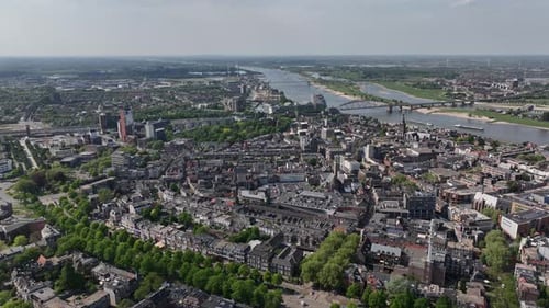 Nijmegen Netherlands aerial view of town cityscape urban sunny day ascending shots