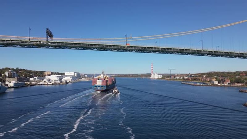 Aerial Container Ship Under Bridge Halifax, Vehicles Stock Footage ft ...