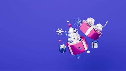 Christmas gifts loop animation. 3d render cartoon style. Xmas Eve and New Year celebration, holidays