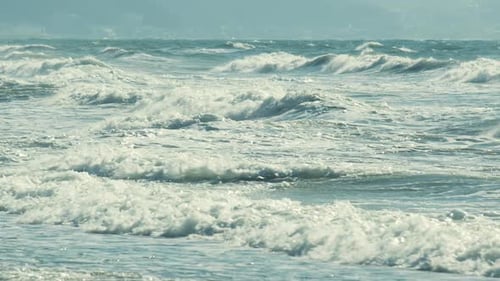 Turbulent Ocean Waves Crashing on the Shoreline