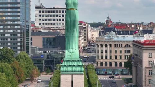 Amazing Aerial View of the Statue of Liberty Milda in Riga
