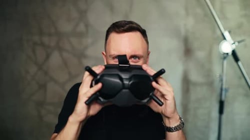 FPV Drone Pilot Readies Indoors with Modern FPV Goggles