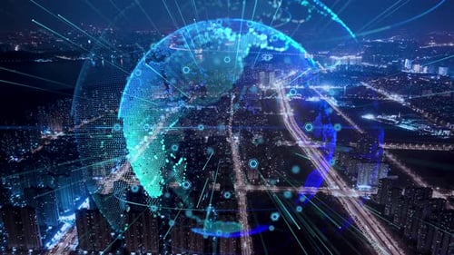 smart Connected city skyline. Futuristic network concept, city Technology