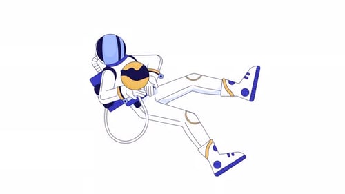 Animação de personagem 2D de astronauta segurando a linha do planeta