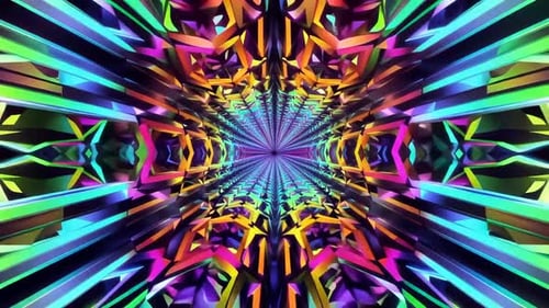 Boucle graphique à mouvement de tunnel 3D kaléidoscopique au néon abstrait avec