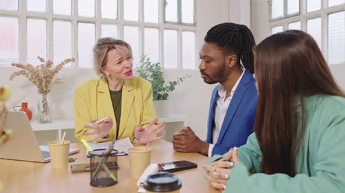 Business Meeting with Diverse Professionals in Office