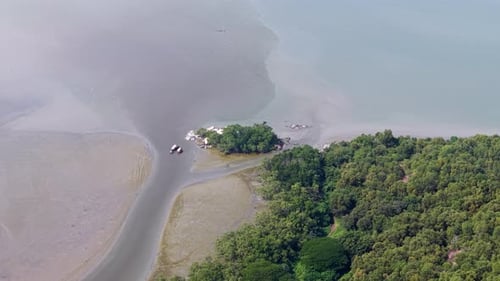 Aerial Wetland Marsh Channel With Coastal Forest and Islet