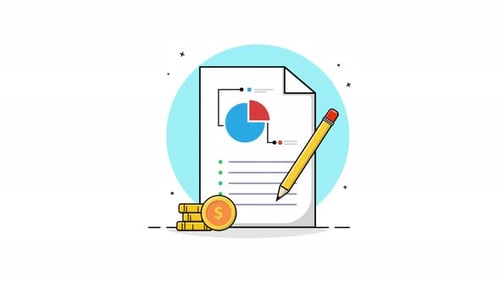 Animated Business Report with Financial Charts and Pencil