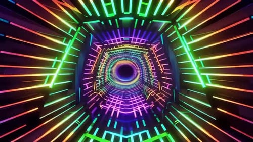 Vibrant Neon Light Tunnel Animation Loop