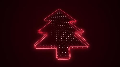 Neon Red Christmas Tree 3D Moving Outline Loop Background