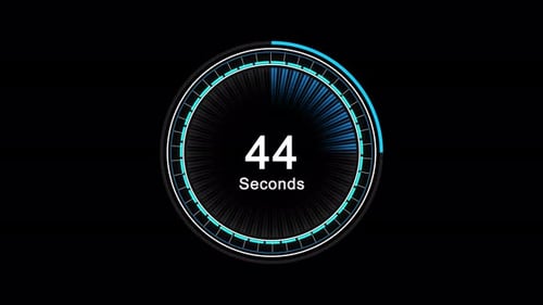 Cronómetro de cuenta regresiva, círculo sobre fondo negro, indicador circular, temporizador, cronómetro de un minuto, animati