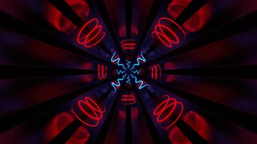 Red And Blue Neon Spirals Tunnel Background Vj Loop In 4K