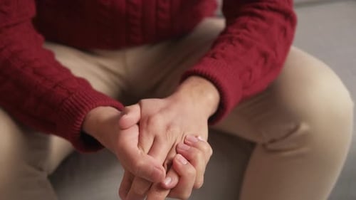 Emotional Crisis Stress Anxiety Man Rubbing Hands