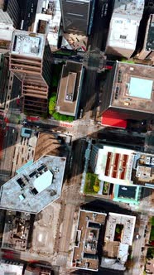 Urban buildings downtown. American Manhattan city aerial view. Vertical video
