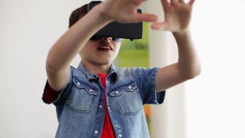 Boy Using Virtual Reality Headset in a Home