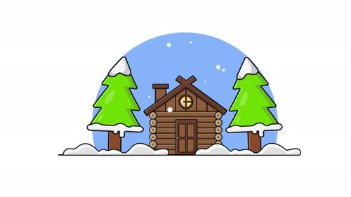 4K-Animationsvideo zum Waldhaus aus Holz in der Wintersaison