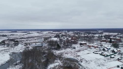 View From Above of the Village in Winter