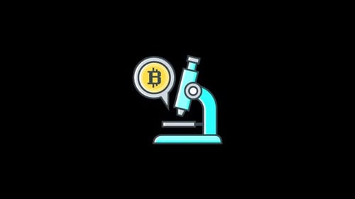 Animated Microscope Icon with Bitcoin Analysis