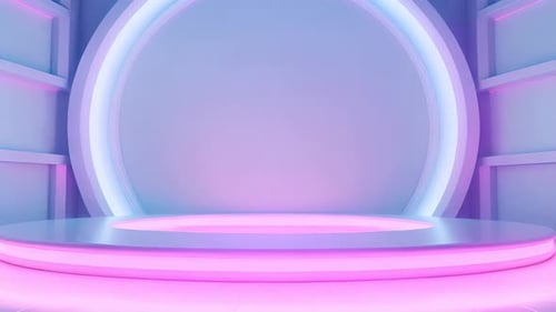 Modern 3D Stage Podium with Pulsing Neon Lights