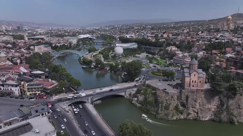 Flying Over The Center Of Tbilisi