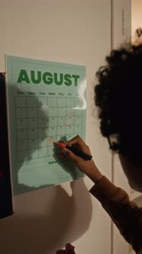 Eager Black Student Marking Back to School Day on Wall Calendar
